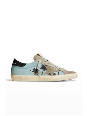 Golden Goose Super-Star Palm Tree-Print Canvas Low Top Sneaker Size 40